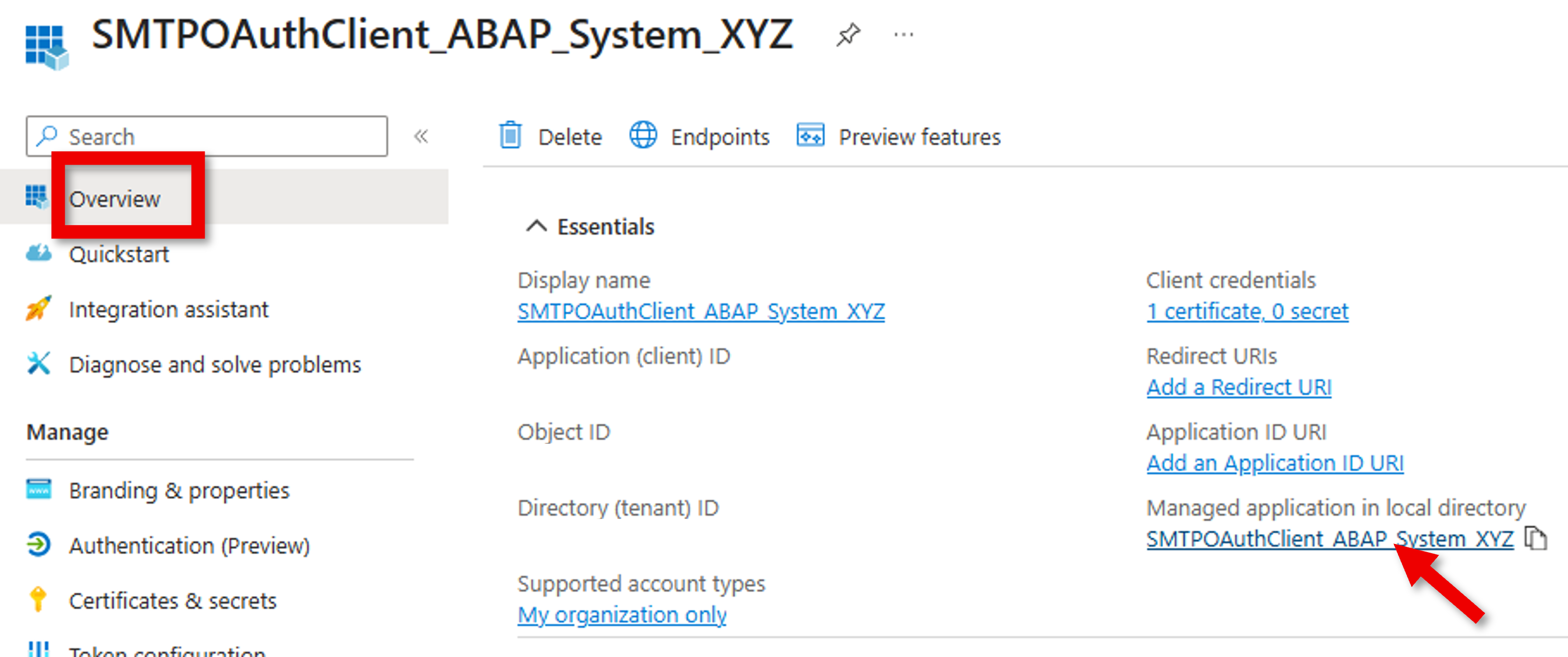 Screenshot of navigate to service principal.