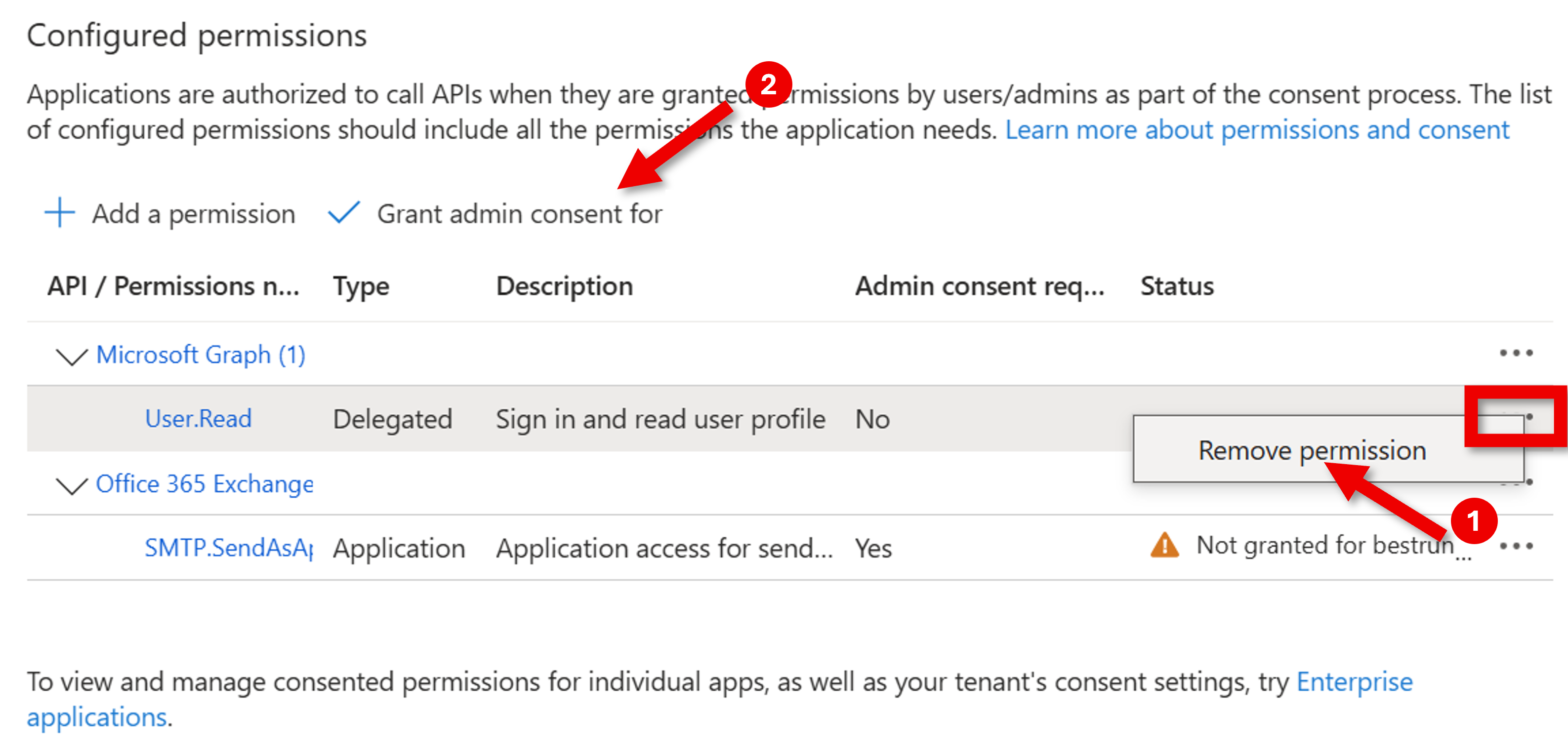 Screenshot of grant admin consent.