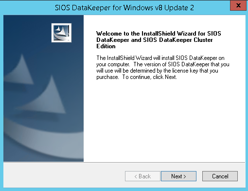 Figure 31: First page of the SIOS DataKeeper installation