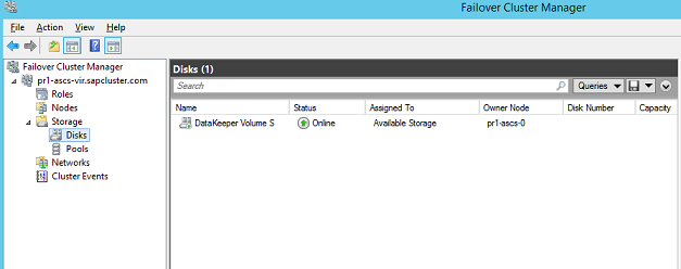 Figure 45: Failover Cluster Manager shows the disk that DataKeeper replicated