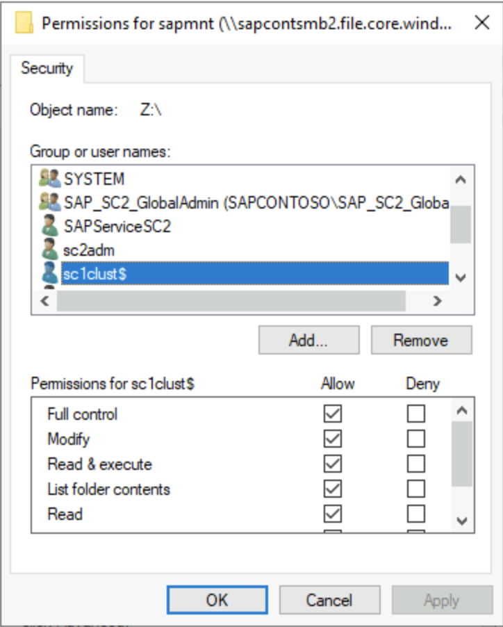 Screenshot of computer account access properties.