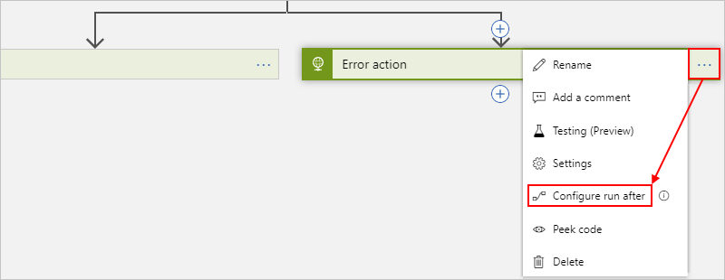 Screenshot showing "Configure run after" selected.