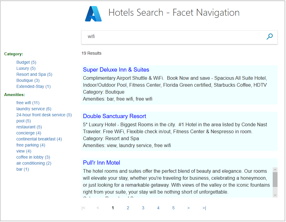Screenshot of faceted search results.