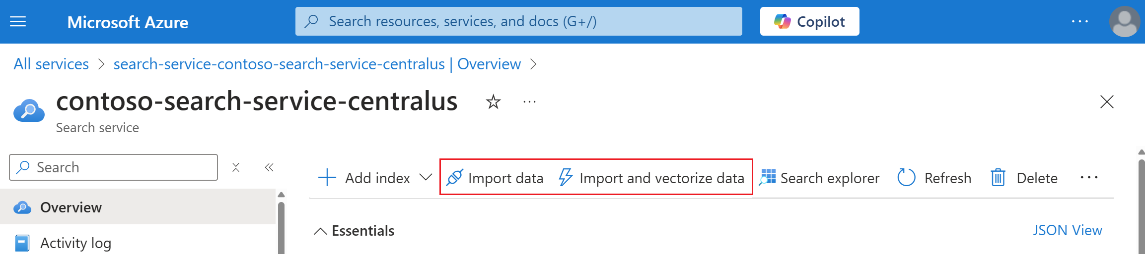 Screenshot of the Import data command