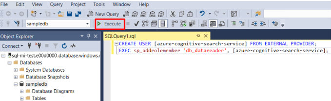 Showing screenshot of how to execute SQL query.