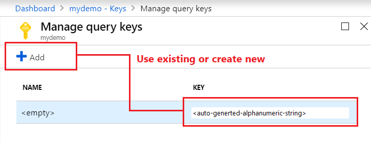 Screenshot of the query key management options.