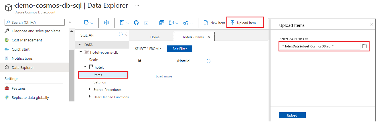 Upload to Azure Cosmos DB collection