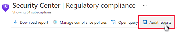Regulatory compliance dashboard's toolbar showing the button for generating audit reports.