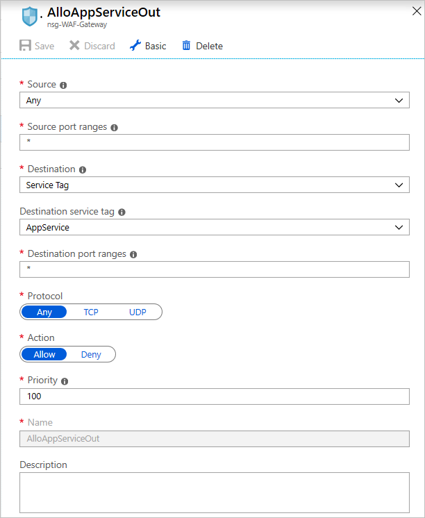 Add outbound rules for the NSG