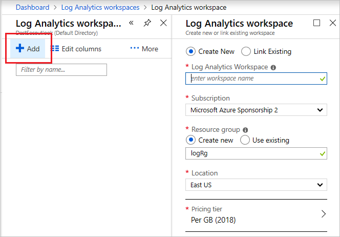 Create a Log Analytics workspace