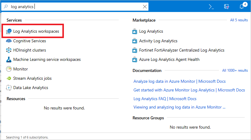 Search for Log Analytics workspaces