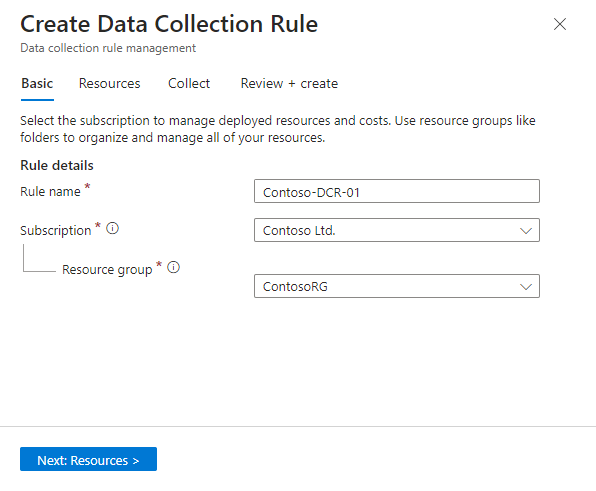 Screenshot showing the DCR details in the Basic tab.