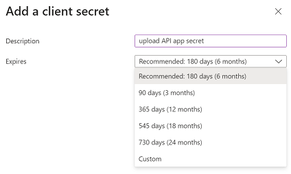 Screenshot showing client secret generation.