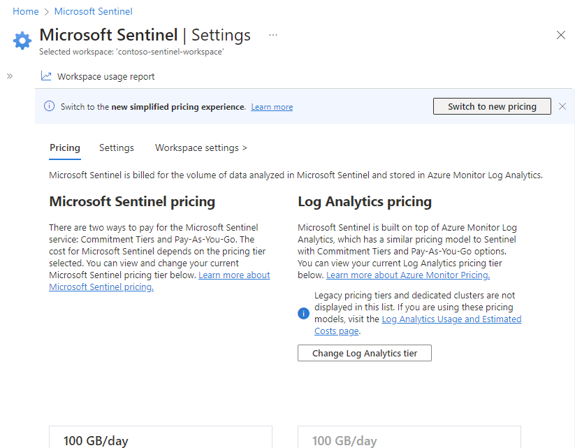 Screenshot showing setting option to switch to new pricing tier.