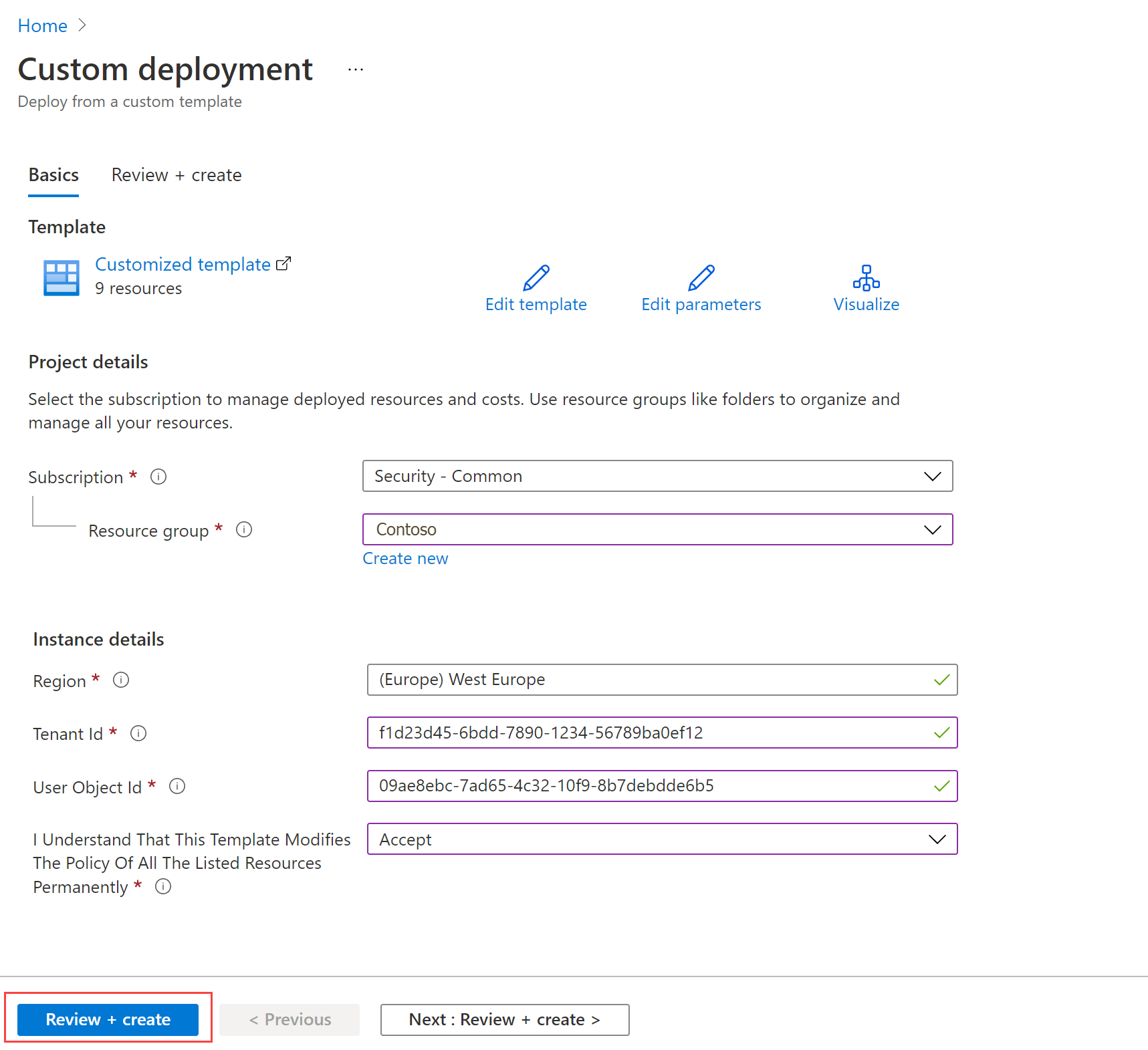 Screenshot of the Custom deployment page