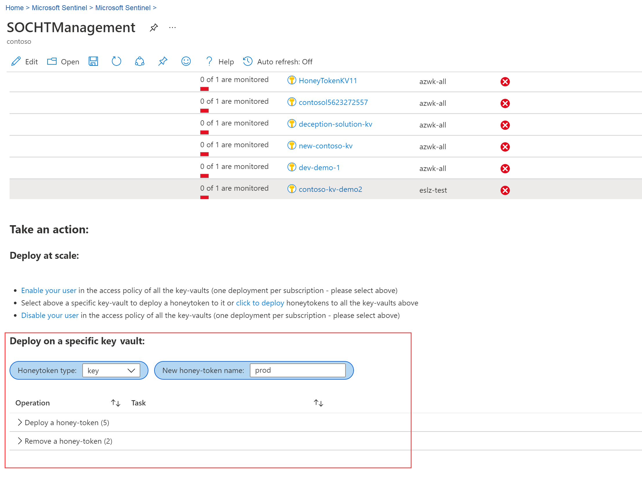 Screenshot of the deploy on a specific key vault area