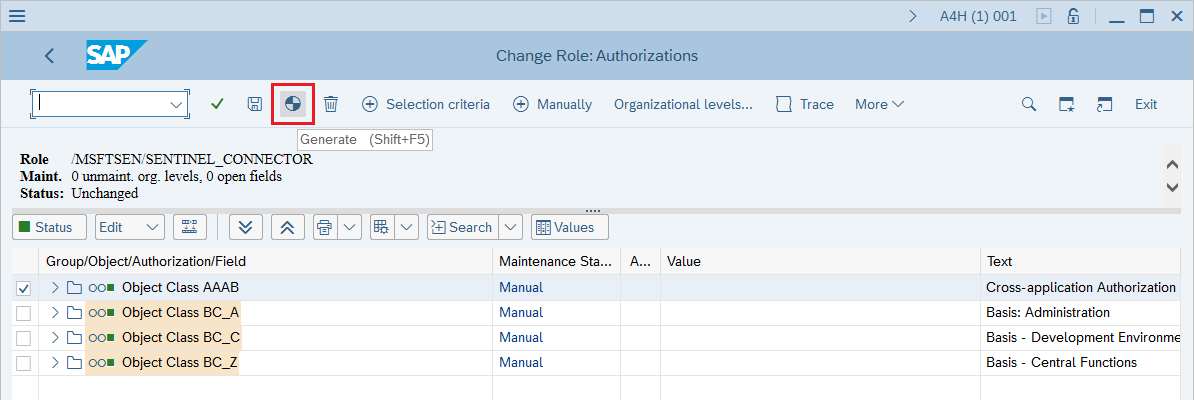 Screenshot of generating authorizations.