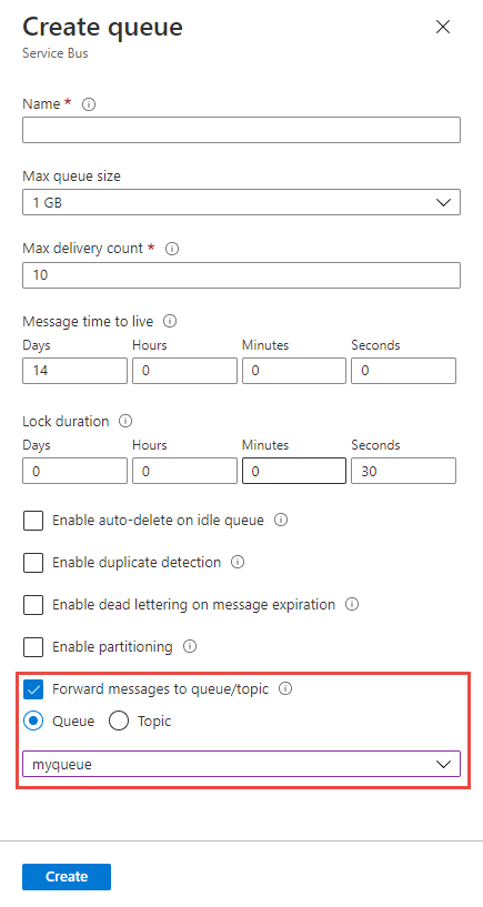 Enable auto forward at the time of the queue creation