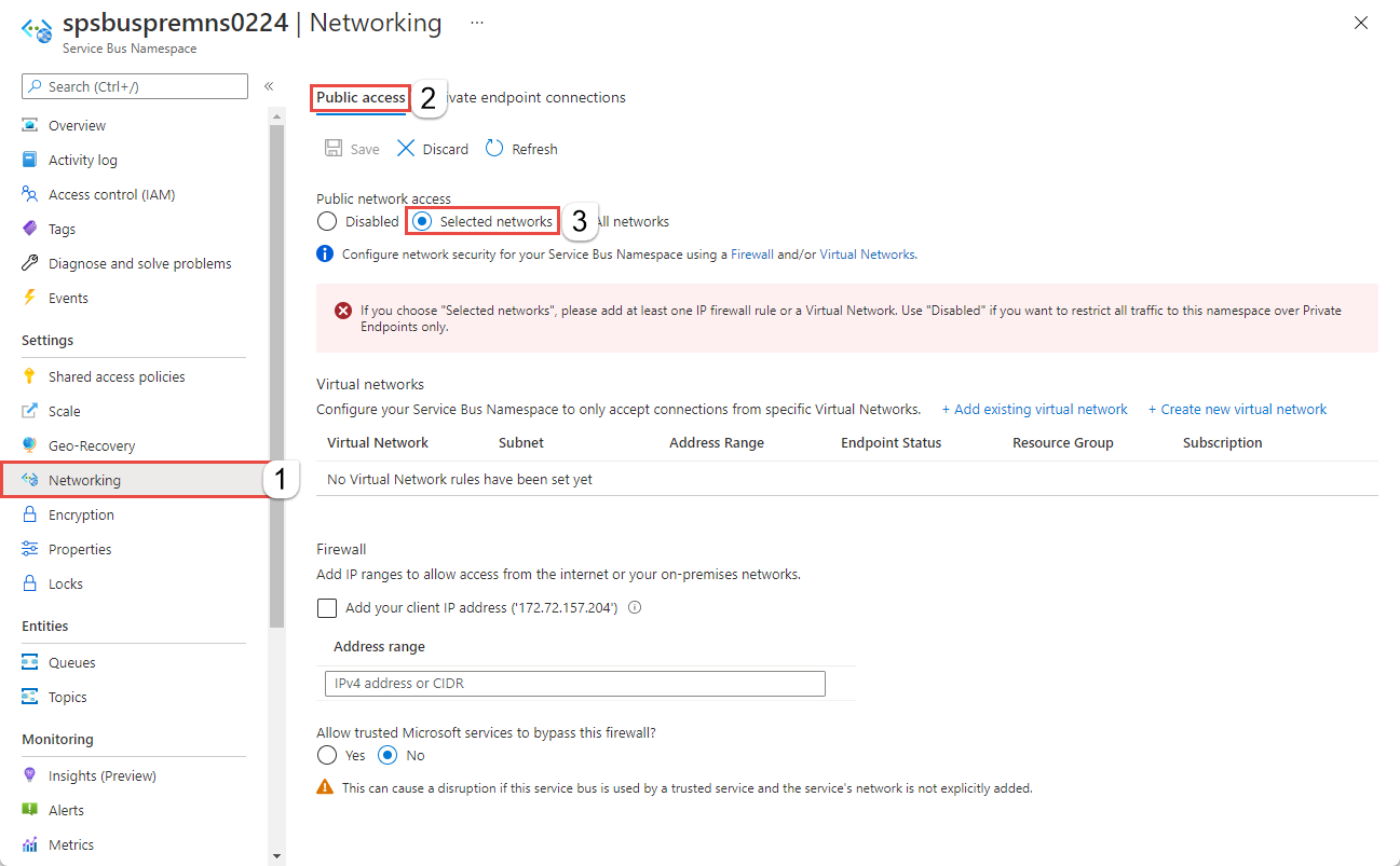 Networking page with the selected networks option selected.