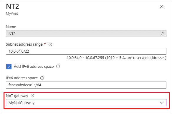 Screenshot showing the dropdown for selecting your NAT gateway.