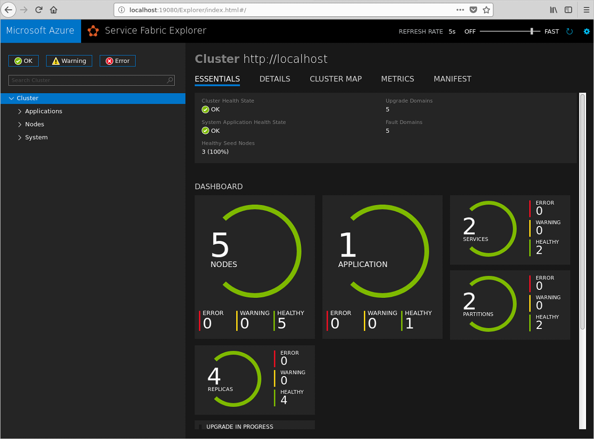 Counter Service application in Service Fabric Explorer