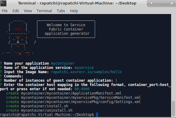 Service Fabric Yeoman generator for containers