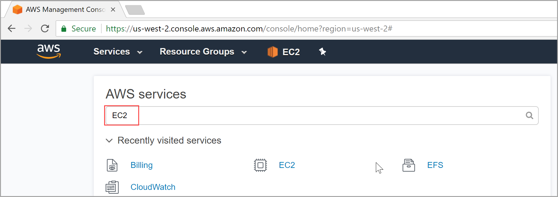 AWS console search