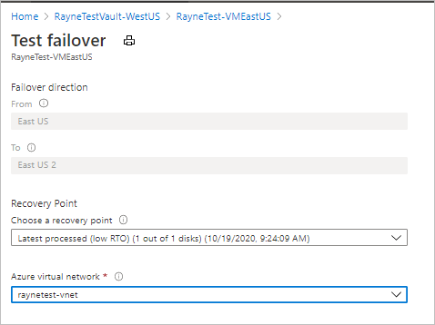 Test failover settings page