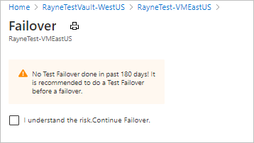 Page showing we agree to run failover without a test failover