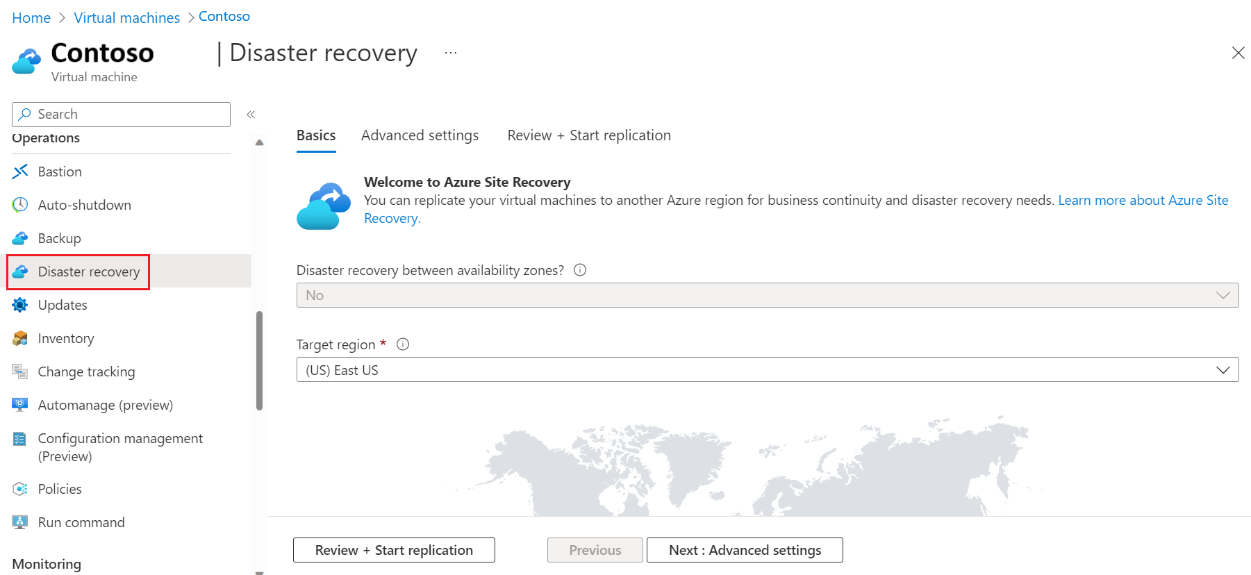 Screenshot of Disaster recovery page.