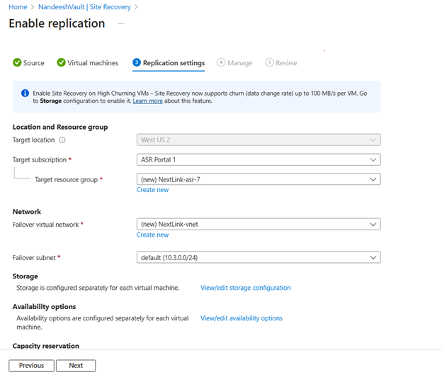 Screenshot of Replication settings storage.