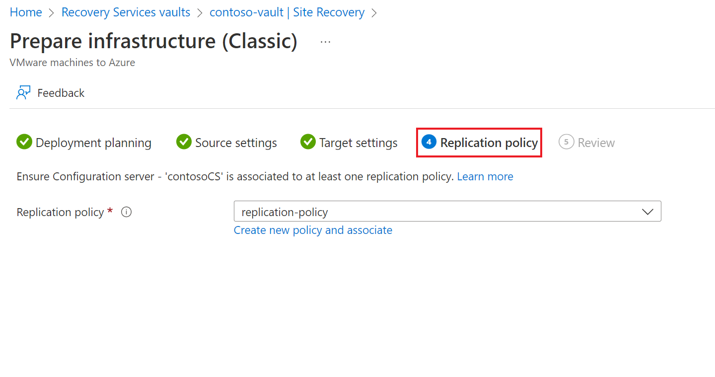 Screenshot of replication policy home page.