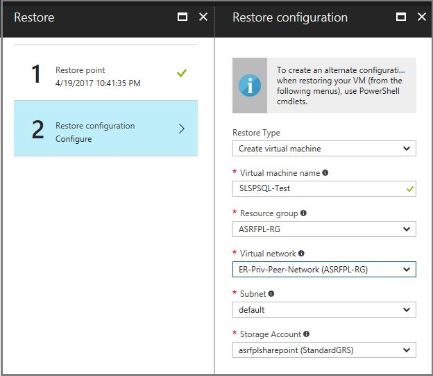 Screenshot showing window for restoring a configuration from Azure Backup