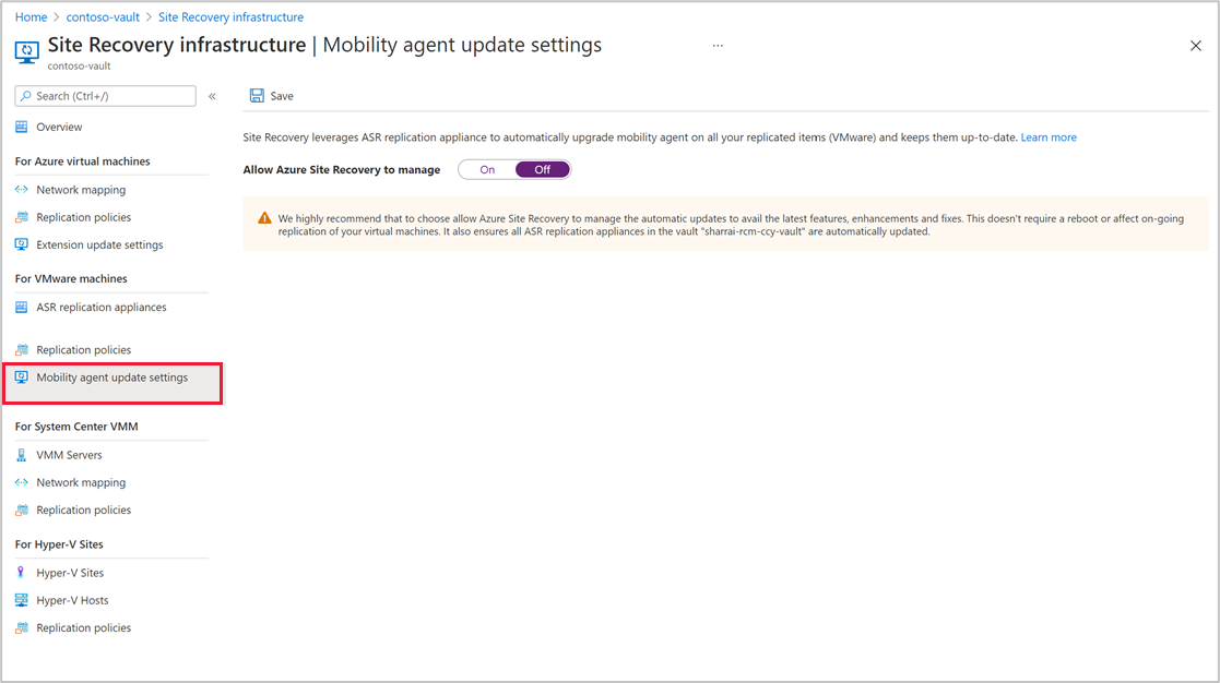 Automatic updates off for mobility agent