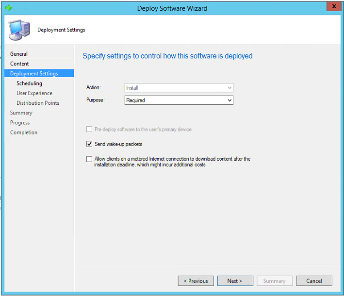 Screenshot of Deploy Software wizard
