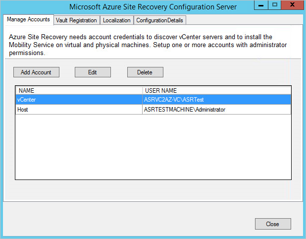 Manager configuration server accounts