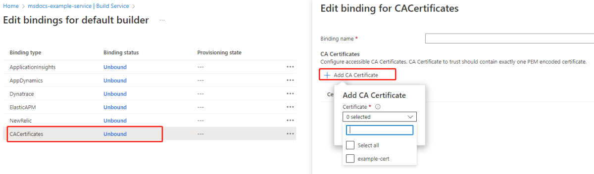 How to configure APM integration and CA certificates Azure