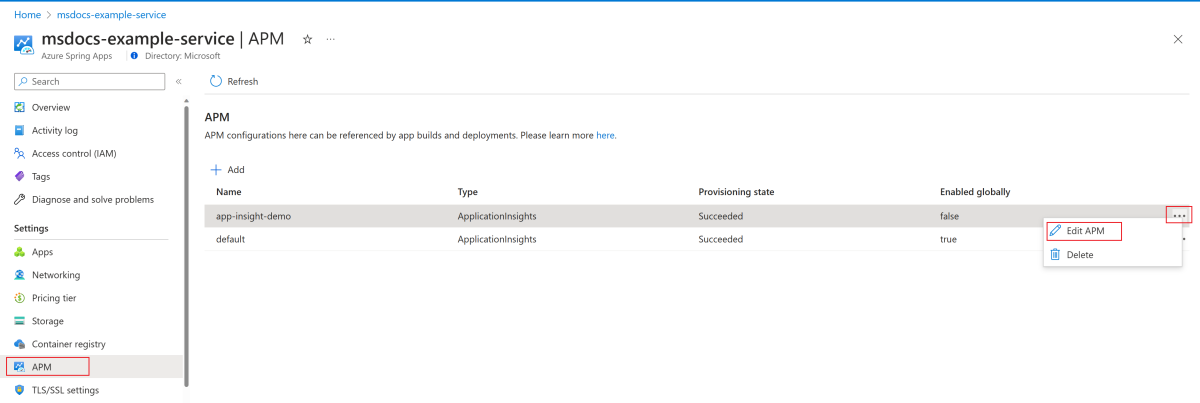 How to configure APM integration and CA certificates Azure