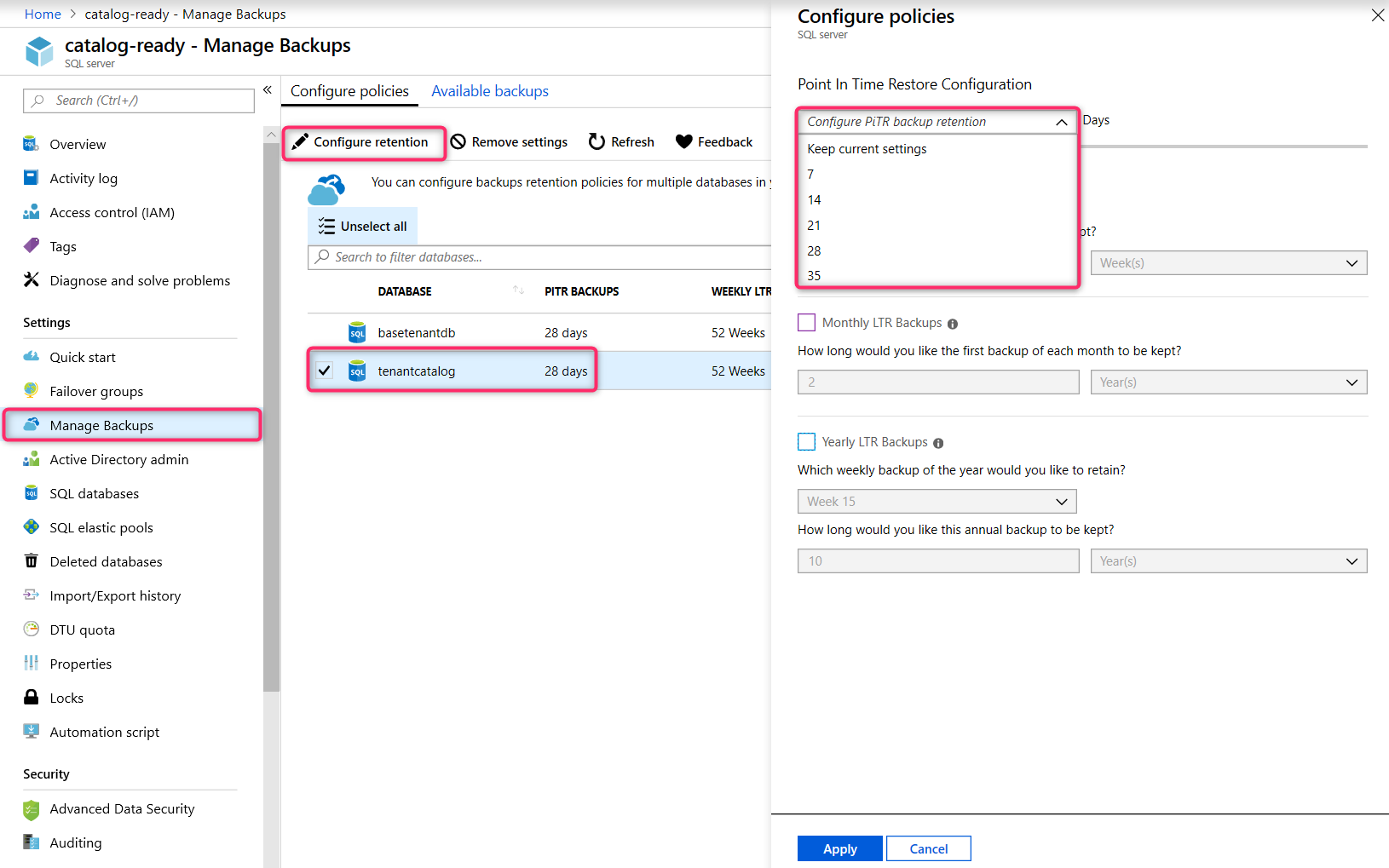 Manage Backups Menu Option