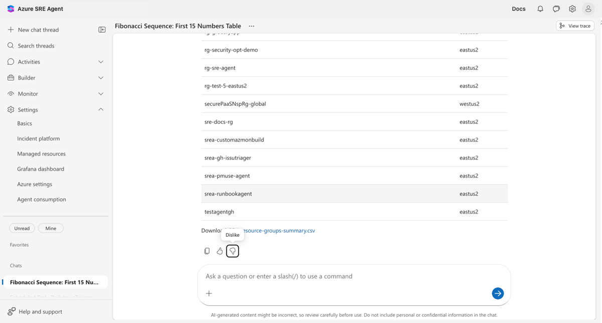 Screenshot of table results with downloadable CSV file link at the bottom.