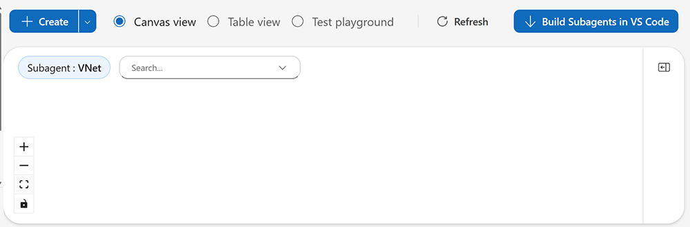 Screenshot showing the subagent builder canvas view.