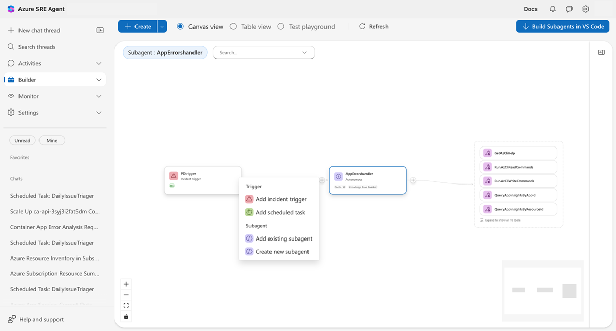 Screenshot of the menu showing Trigger group with Add incident trigger and Add scheduled task options.