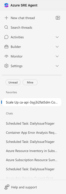 Screenshot of thread sidebar showing a thread pinned in the Favorites section above the Chats section.