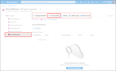 Image of the Project Explorer's Overview tab within the Azure portal illustrating the modification of filters.