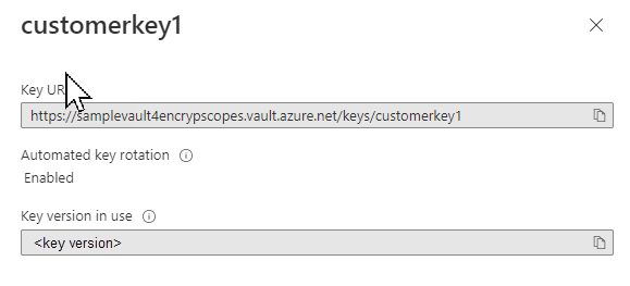 Screenshot showing details for a key used with an encryption scope