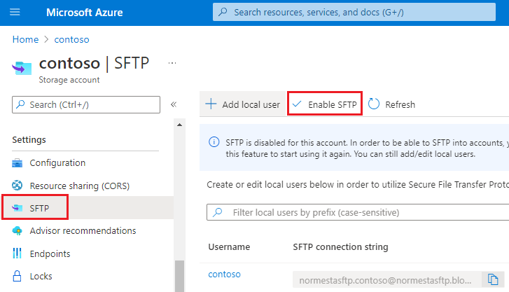 Enable SFTP button