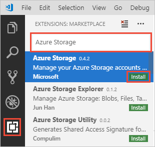 Install the Azure Storage extension in VS Code