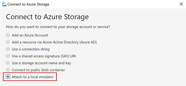 Screenshot of Azure Storage Explorer connecting to Azure Storage source.