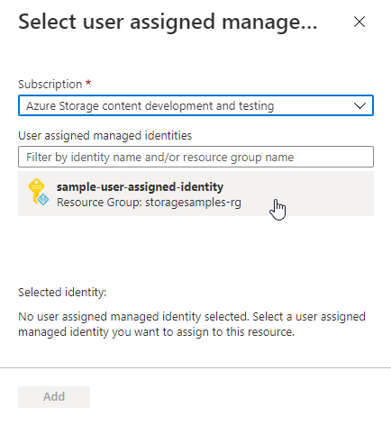 Screenshot showing how to select a user-assigned managed identity for key vault authentication.