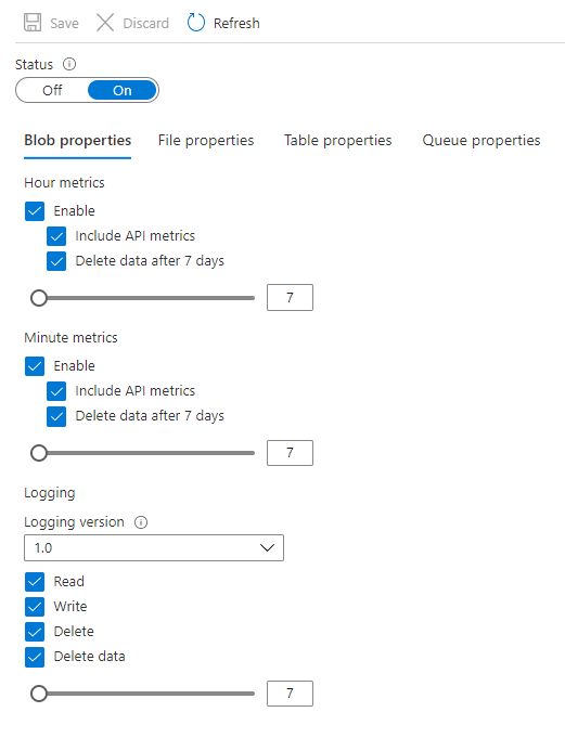 Configure logging in the Azure portal.